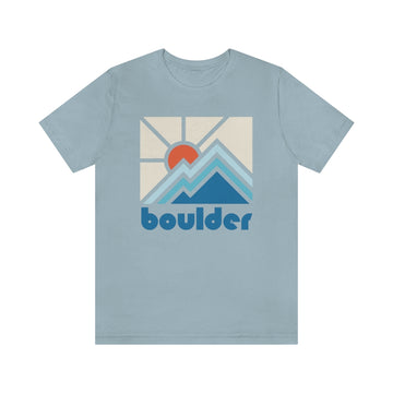 Buy light-blue Boulder Shirt, Colorado Retro T-Shirt, Colorful Colorado tee, Boulder Mountain Shirt