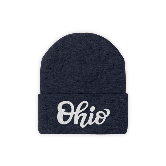 Ohio Beanie - Adult Hand Lettered Embroidered Ohio Knit Hat