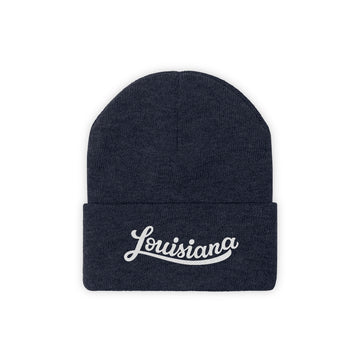Buy true-navy Louisiana Beanie - Adult Hand Lettered Embroidered Louisiana Knit Hat
