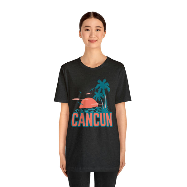 Cancun, Mexico T-Shirt - Retro Palm Tree & Beach Unisex Cancun Shirt