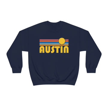 Buy navy Austin, Texas Sweatshirt - Retro Sunset Unisex