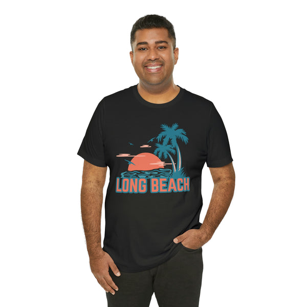 Long Beach, California T-Shirt - Retro Palm Tree & Beach Unisex Long Beach Shirt