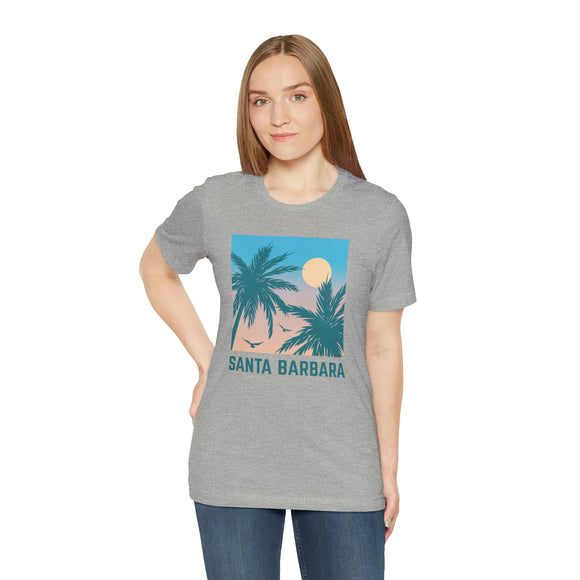 Santa Barbara, California T-Shirt - Retro Palm Tree & Beach Unisex Santa Barbara Shirt