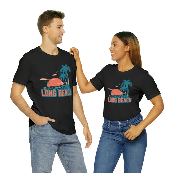Long Beach, California T-Shirt - Retro Palm Tree & Beach Unisex Long Beach Shirt
