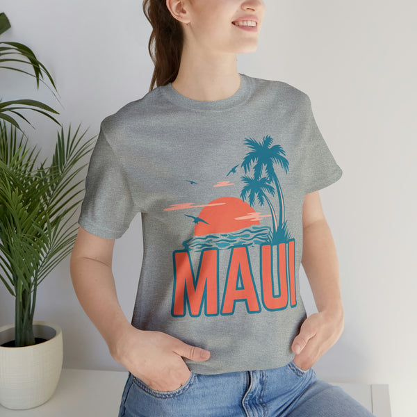Maui, Hawaii T-Shirt - Retro Palm Tree & Beach Unisex Maui Shirt