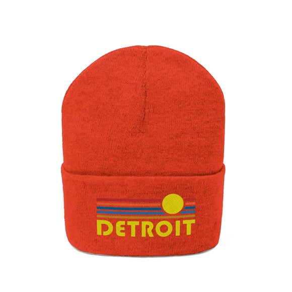 Detroit, Michigan Beanie - Adult Embroidered Retro Sunset Detroit Knit Hat