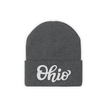Buy graphite-heather Ohio Beanie - Adult Hand Lettered Embroidered Ohio Knit Hat