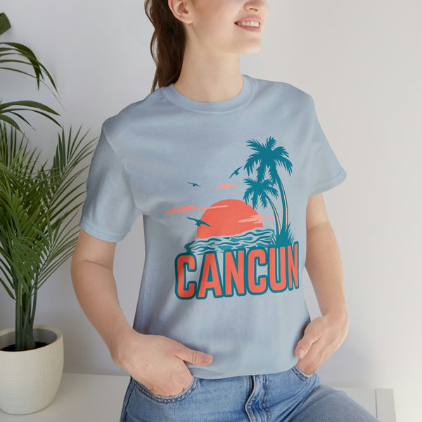 Cancun, Mexico T-Shirt - Retro Palm Tree & Beach Unisex Cancun Shirt