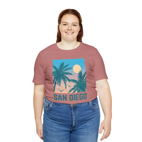 San Diego, California T-Shirt - Retro Palm Tree & Beach Unisex San Diego Shirt