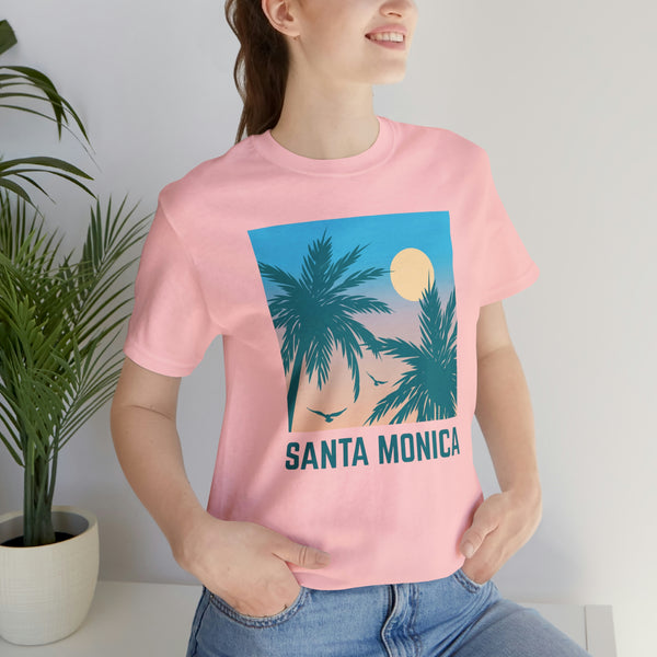 Santa Monica, California T-Shirt - Retro Palm Tree & Beach Unisex Santa Monica Shirt
