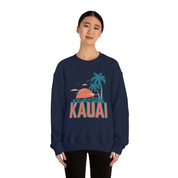 Kauai, Hawaii Sweatshirt - Unisex Retro Palm Tree Crewneck Kauai Sweatshirt