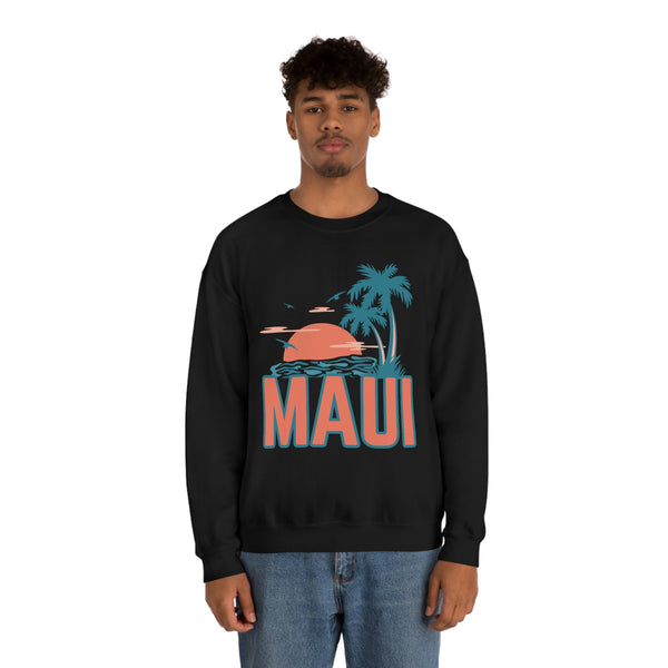 Maui, Hawaii Sweatshirt - Unisex Retro Palm Tree Crewneck Maui Sweatshirt