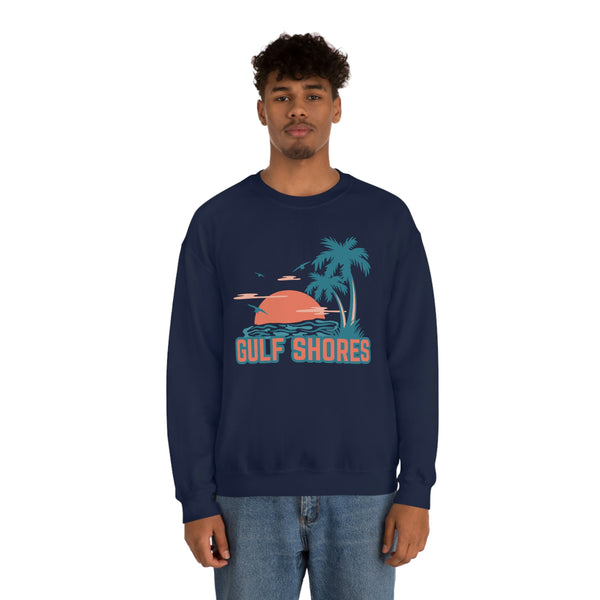 Gulf Shores, Alabama Sweatshirt - Unisex Retro Palm Tree Crewneck Gulf Shores Sweatshirt