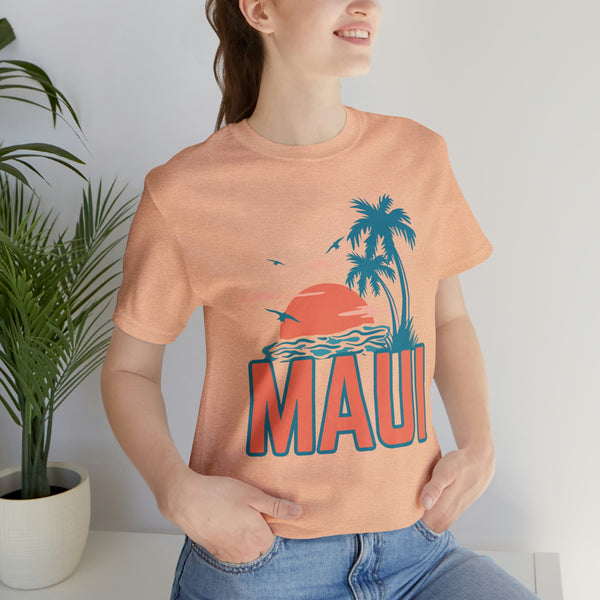 Maui, Hawaii T-Shirt - Retro Palm Tree & Beach Unisex Maui Shirt