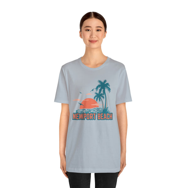 Newport Beach, California T-Shirt - Retro Palm Tree & Beach Unisex Newport Beach Shirt