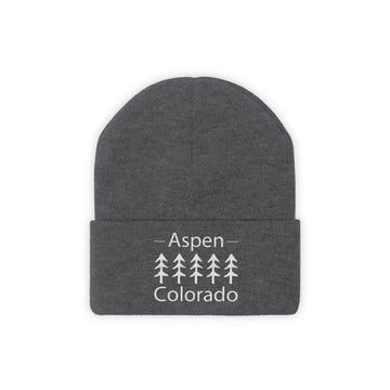 Buy graphite-heather Aspen, Colorado Knit Beanie - Adult Embroidered Trees Aspen Knit Hat