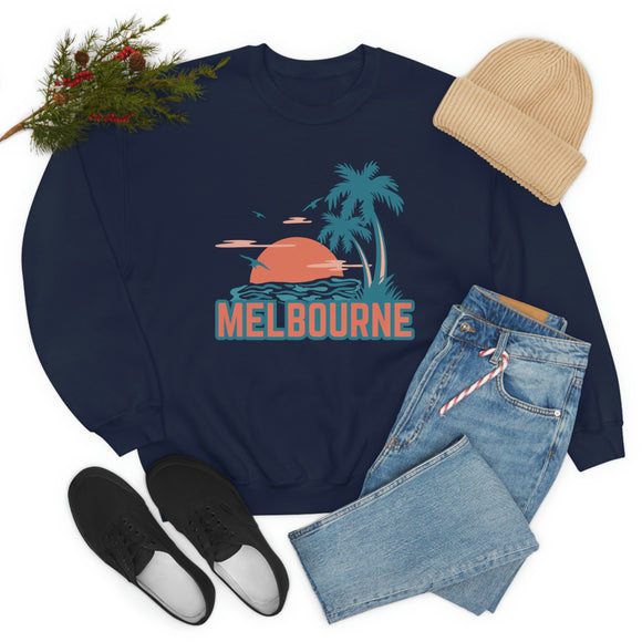 Melbourne, Florida Sweatshirt - Unisex Retro Palm Tree Crewneck Melbourne Sweatshirt
