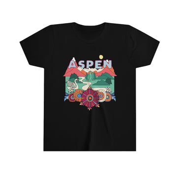 Buy black Aspen Youth T-Shirt - Boho Colorado Kid's TShirt