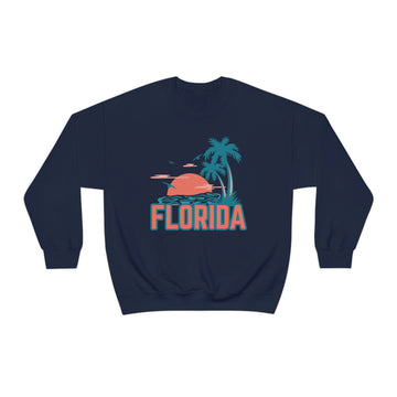 Buy navy Florida Sweatshirt - Unisex Retro Palm Tree Florida Crewneck Sweatshirt