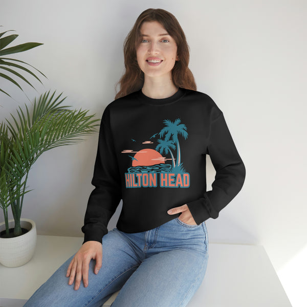 Hilton Head, South Carolina Sweatshirt - Unisex Retro Palm Tree Crewneck Hilton Head Sweatshirt