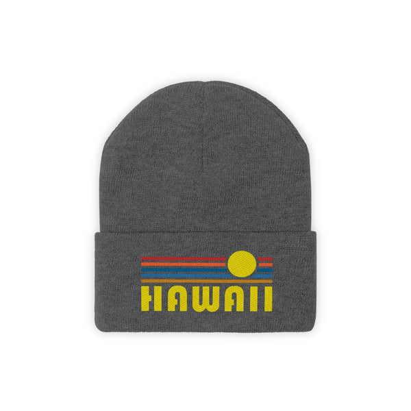 Hawaii Beanie - Adult Embroidered Retro Sunset Hawaii Knit Hat