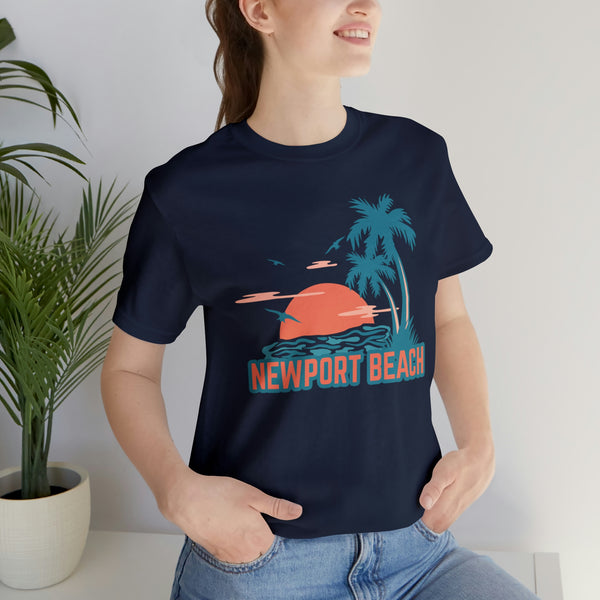 Newport Beach, California T-Shirt - Retro Palm Tree & Beach Unisex Newport Beach Shirt