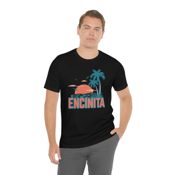 Encinitas, California T-Shirt - Retro Palm Tree & Beach Unisex Encinitas Shirt