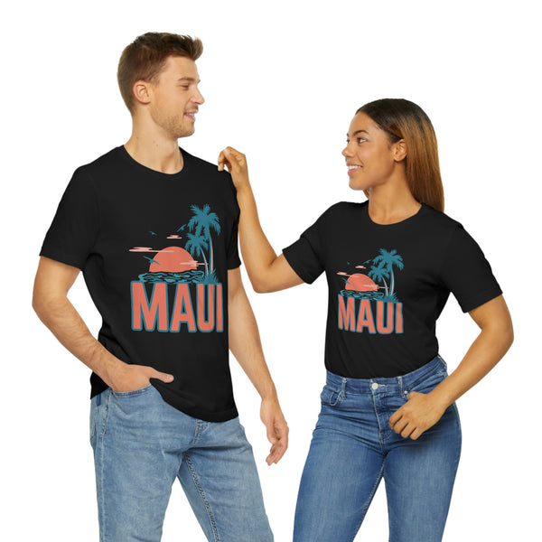 Maui, Hawaii T-Shirt - Retro Palm Tree & Beach Unisex Maui Shirt