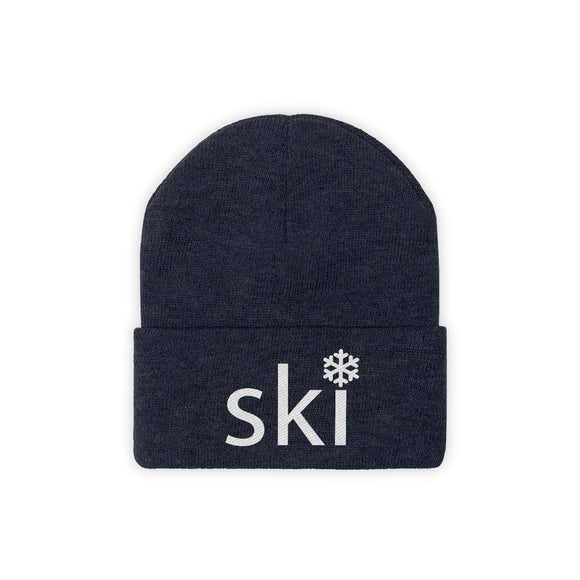 Ski Knit Beanie - Adult Embroidered Snowflake Ski Knit Hat