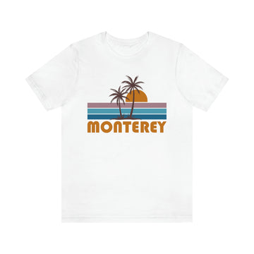 Buy white Monterey, California T-Shirt - Retro Palm Tree Unisex Monterey Shirt