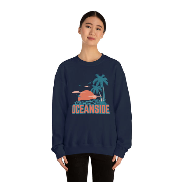 Oceanside, California Sweatshirt - Unisex Retro Palm Tree Crewneck Oceanside Sweatshirt