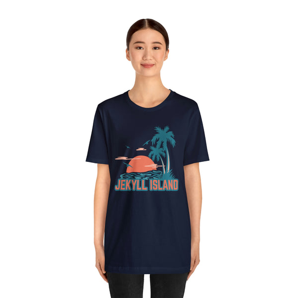 Jekyll Island, Georgia T-Shirt - Retro Palm Tree & Beach Unisex Jekyll Island Shirt