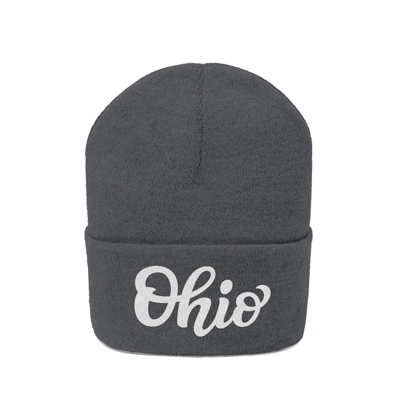 Ohio Beanie - Adult Hand Lettered Embroidered Ohio Knit Hat