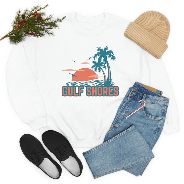 Gulf Shores, Alabama Sweatshirt - Unisex Retro Palm Tree Crewneck Gulf Shores Sweatshirt