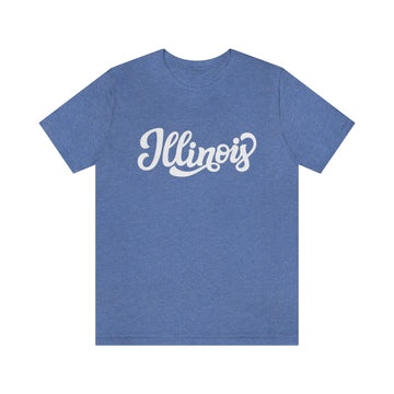 Buy heather-columbia-blue Illinois T-Shirt - Hand Lettered Unisex Illinois Shirt