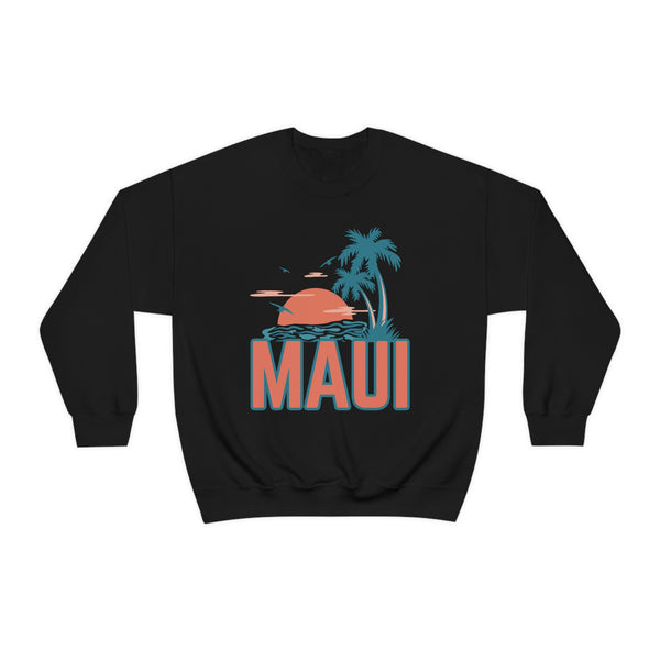 Maui, Hawaii Sweatshirt - Unisex Retro Palm Tree Crewneck Maui Sweatshirt