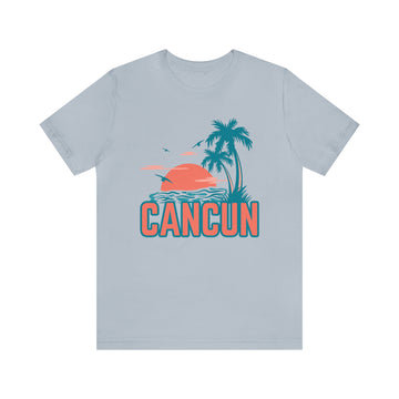 Buy light-blue Cancun, Mexico T-Shirt - Retro Palm Tree &amp; Beach Unisex Cancun Shirt
