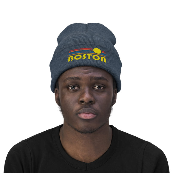 Boston, Massachusetts Beanie - Adult Embroidered Retro Sunset Boston Knit Hat