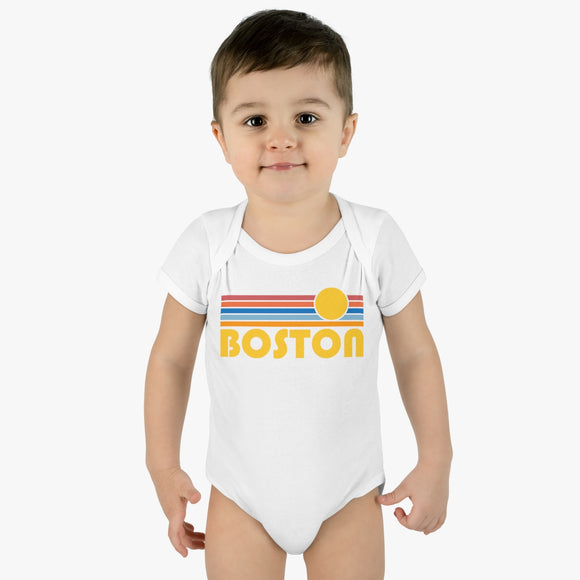 Boston Baby Bodysuit - Retro Sun Boston, Massachusetts Baby Bodysuit
