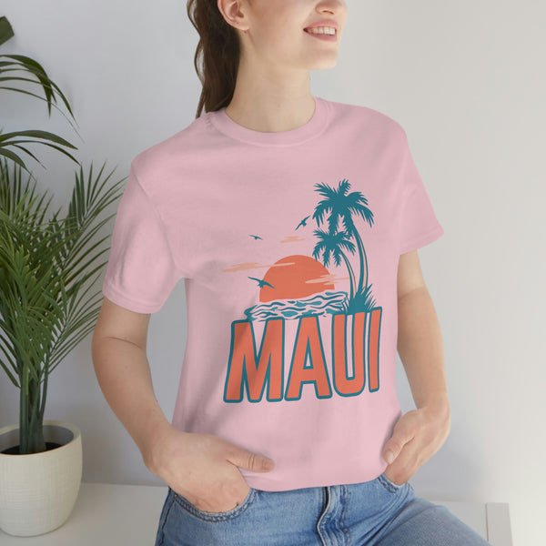 Maui, Hawaii T-Shirt - Retro Palm Tree & Beach Unisex Maui Shirt