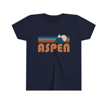 Buy navy Aspen Youth T-Shirt - Retro Mountain Colorado Kid's TShirt