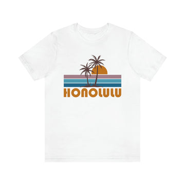 Buy white Honolulu, Hawaii T-Shirt - Retro Palm Tree Unisex Honolulu Shirt