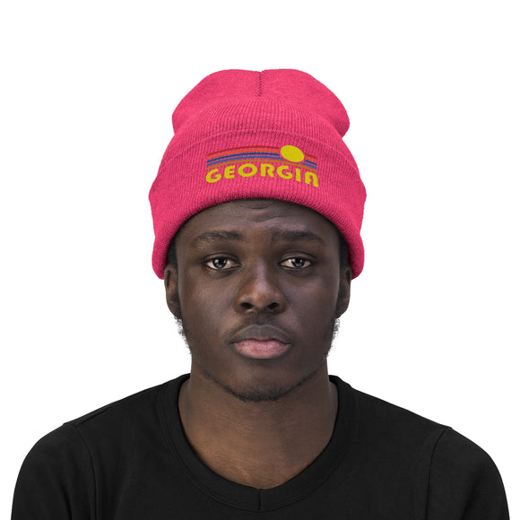 Georgia Beanie - Adult Embroidered Retro Sunset Georgia Knit Hat