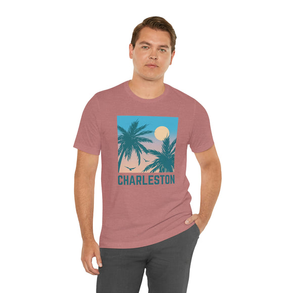 Charleston, South Carolina T-Shirt - Retro Palm Tree & Beach Unisex Charleston Shirt