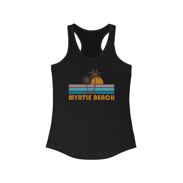 Myrtle Beach, South Carolina Women's Tank - Retro Palm Tree Women's Racerback Myrtle Beach Tank Top