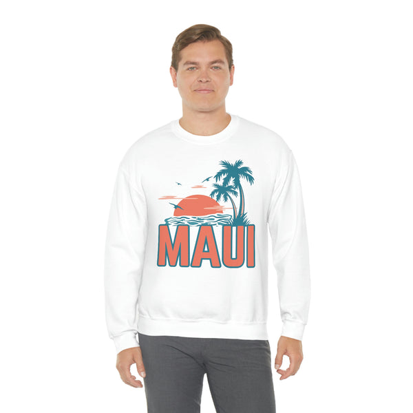 Maui, Hawaii Sweatshirt - Unisex Retro Palm Tree Crewneck Maui Sweatshirt