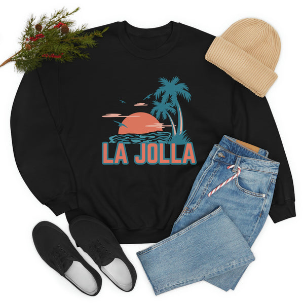 La Jolla, California Sweatshirt - Unisex Retro Palm Tree Crewneck La Jolla Sweatshirt