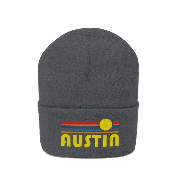 Austin, Texas Beanie - Adult Embroidered Retro Sunset Austin Knit Hat