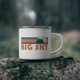 Big Sky, California Camp Mug - Retro Mountain Enamel Campfire Big Sky Mug