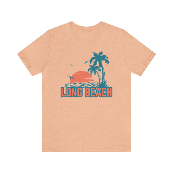 Long Beach, California T-Shirt - Retro Palm Tree & Beach Unisex Long Beach Shirt